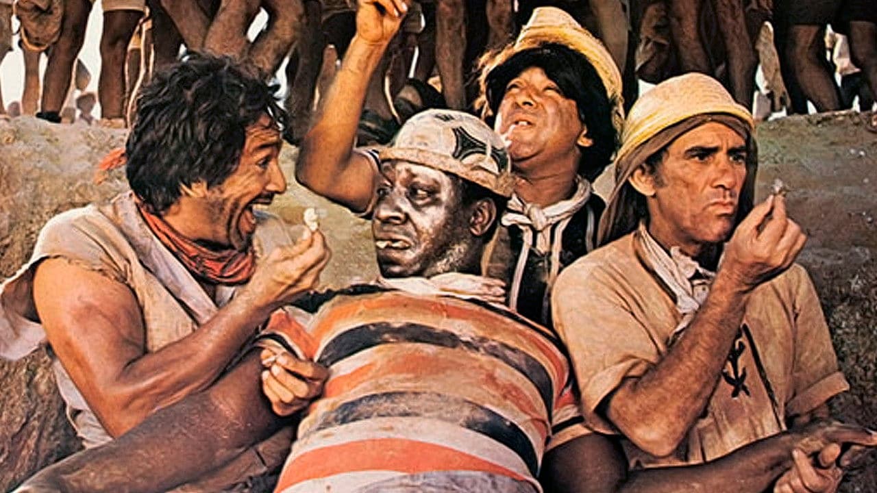 The Trapalhões in Serra Pelada backdrop